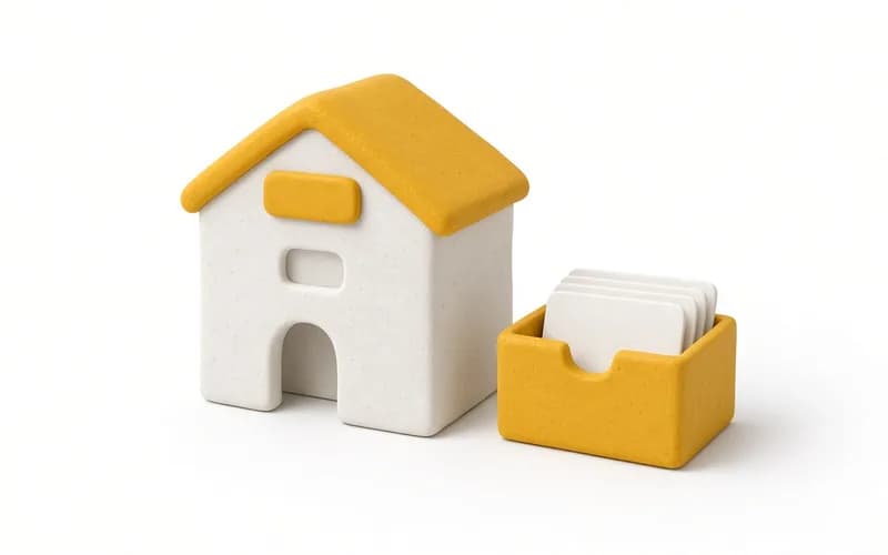 Clay company building beside a card file