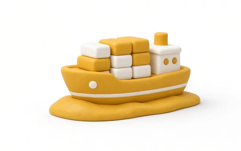 Clay cargo ship carrying containers