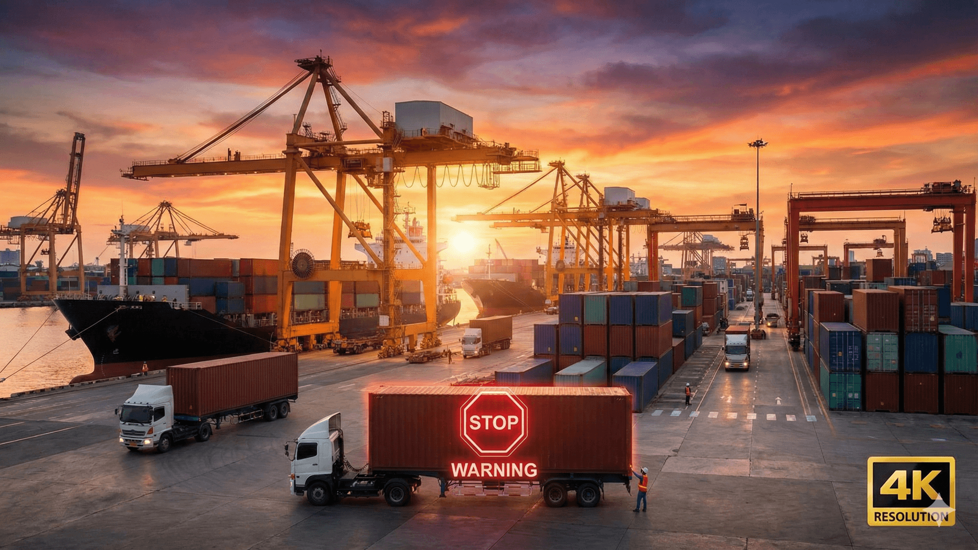Shipping container held at port terminal illustrating customs clearance issues and potential delays.