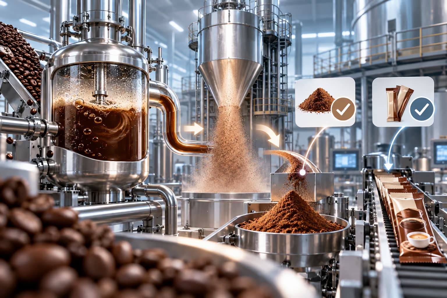 Instant coffee extraction and HS classification workflow