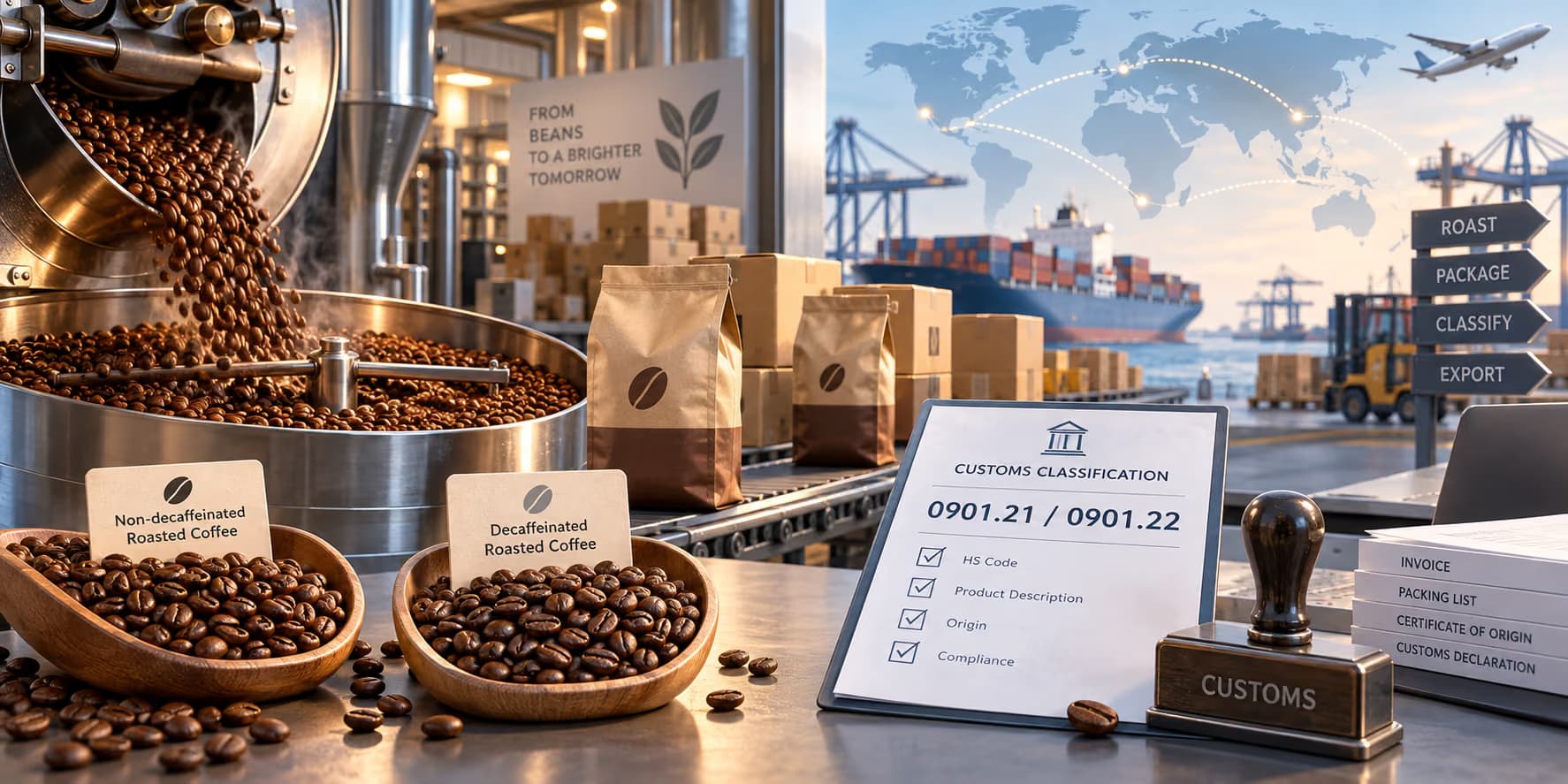 Roasted coffee HS 090121 vs 090122 classification workflow