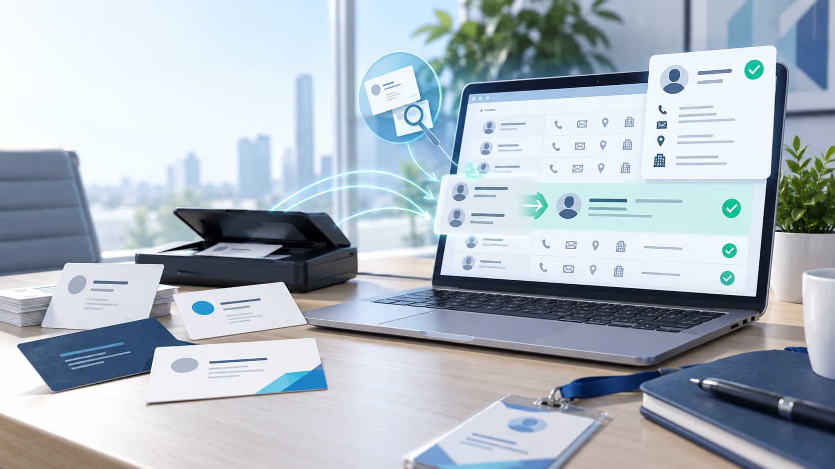 Contact data cleansing workflow for scanned business cards and duplicate review