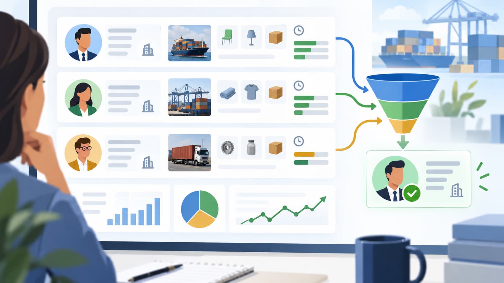Export buyer qualification dashboard and shortlist funnel