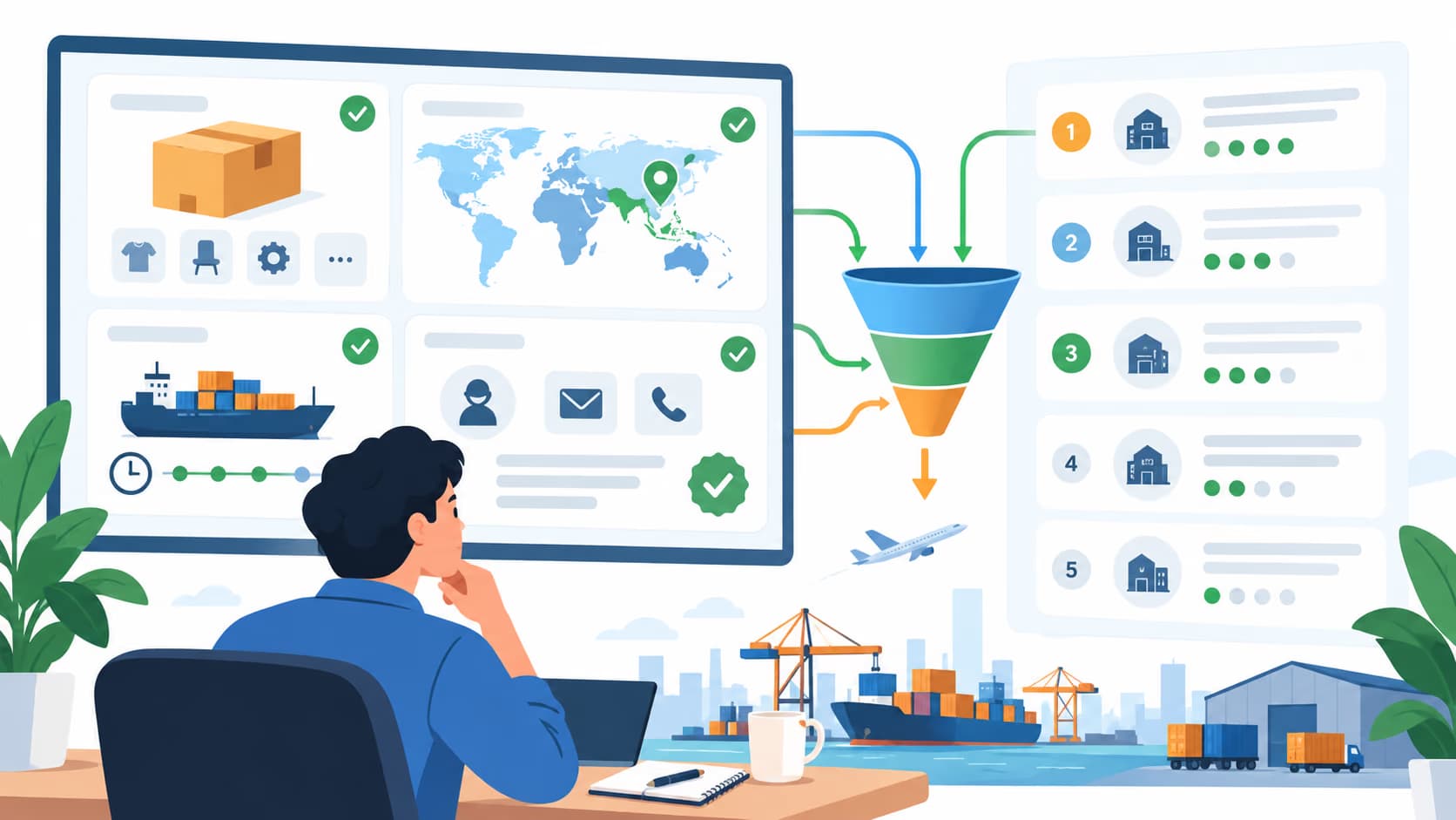 Importer fit scoring and shortlist funnel