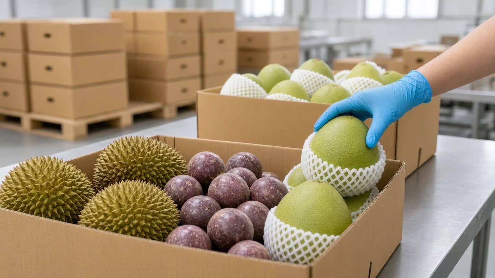 Fresh fruit packed in cartons for export