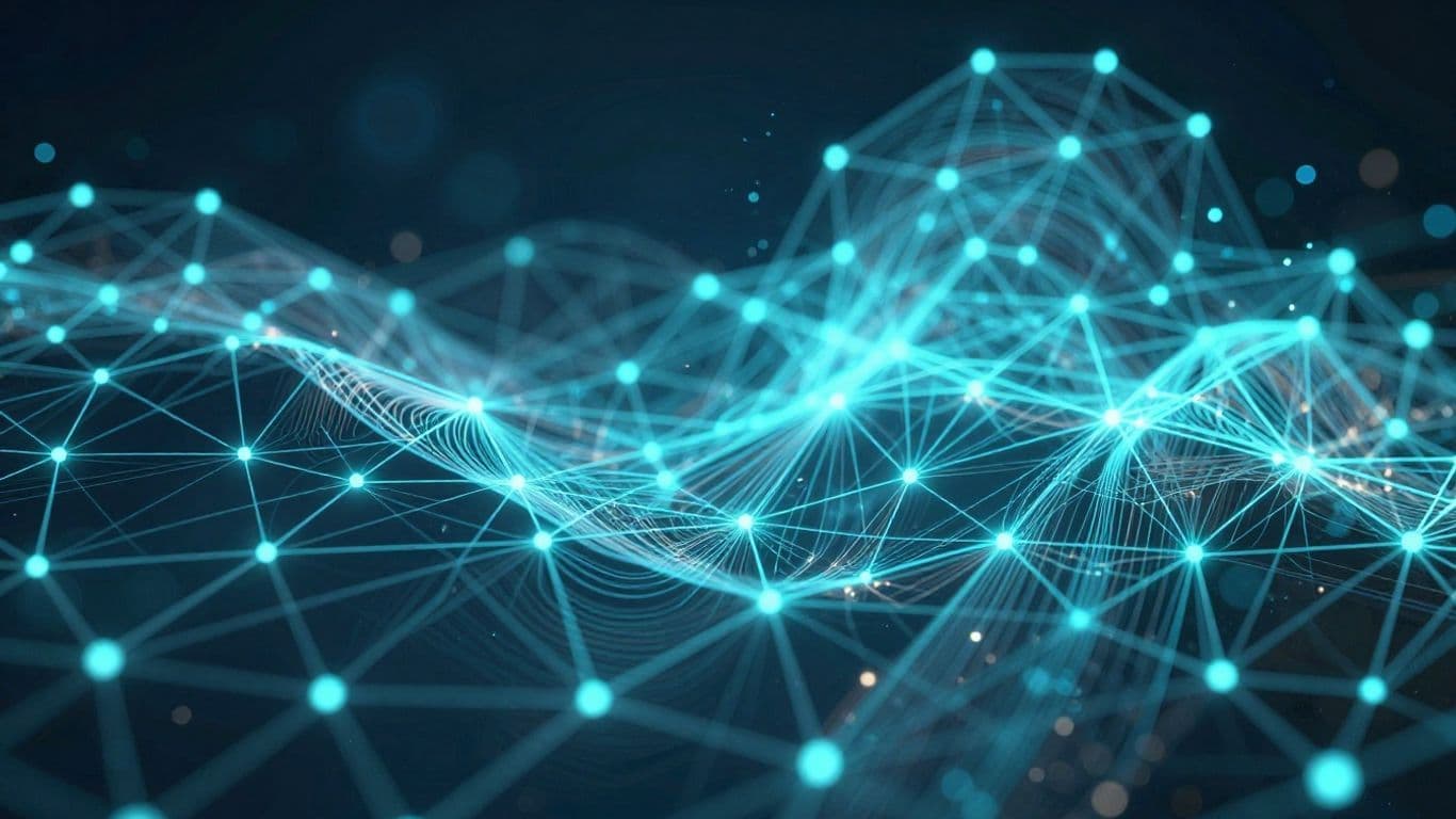 Abstract glowing network of data and light.