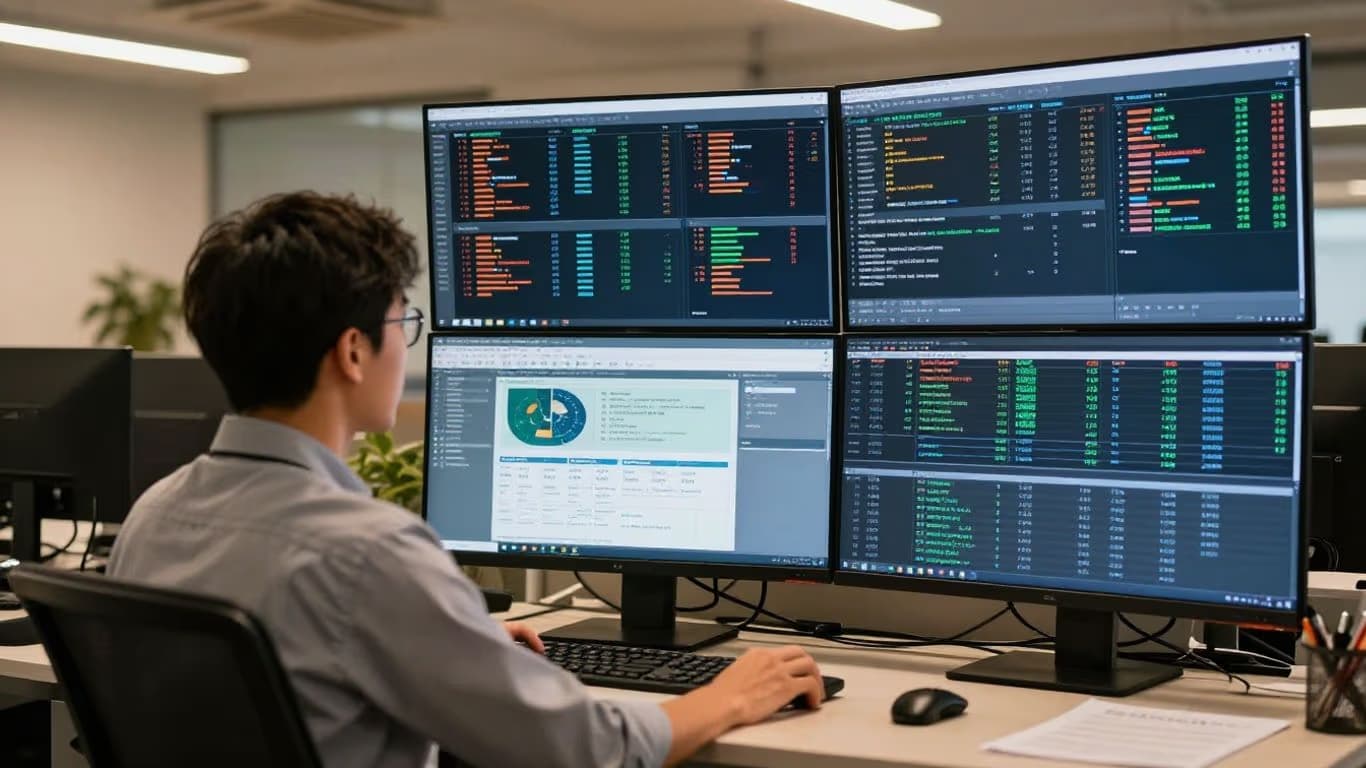 Logistics professional analyzing shipping data